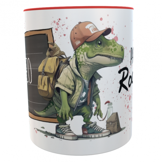 Schulkind - personalisierte Tasse Dino Pausenhof-Rocker 