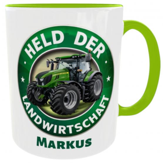Traktortasse Spruch Held der Landwirtschaft mit Wunschname 
