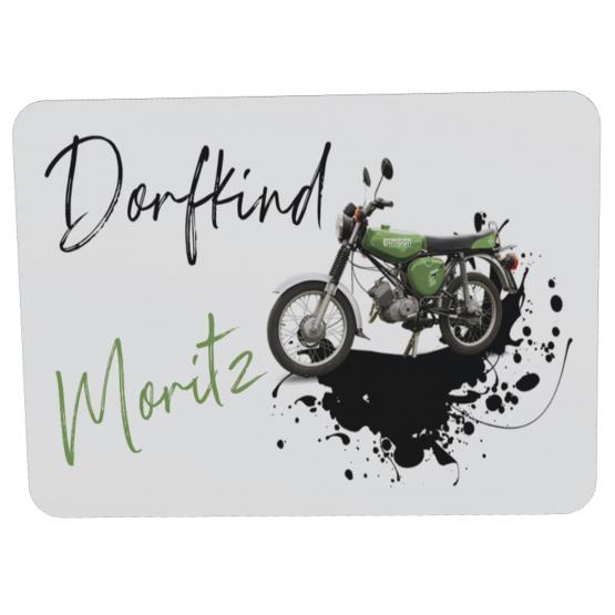 Türschild Moped Spruch Dorfkind mit Namen grün 