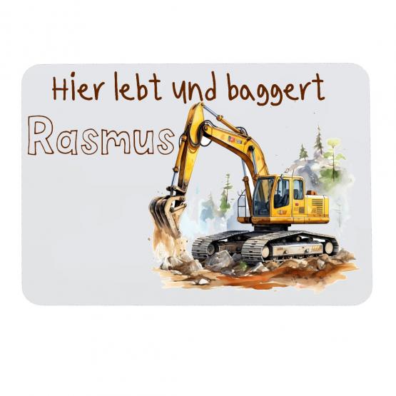 Türschild Bagger mit Wunschname Zimmertür 