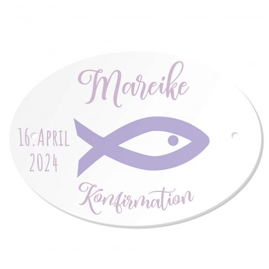 Personalisiertes Namenschild zur Konfirmation Fisch Mädchen 