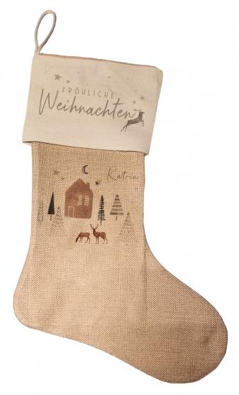 Personalisierter Nikolausstrumpf mit Wintermotiv und Wunschnamen 