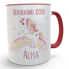 Schulkind 2026 Tasse mit Namen – Einhorn Regenbogen, 330 ml, personalisiert 