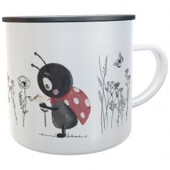 Emaille-Tasse personalisiert – Glückskäfer Anton im Wildblumenfeld 