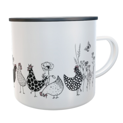 Personalisierte Emaille-Tasse Spruch Hühner 