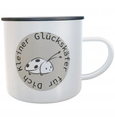 Personalisierte Emaille-Tasse Spruch Kleiner Glückskäfer für Dich 