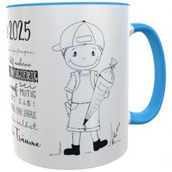 Personalisierte Schulkind-Tasse mit Namen – Mutmach-Sprüche & Tafel-Design – Geschenk zur Einschulung für Jungen 
