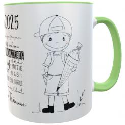 Personalisierte Schulkind-Tasse Jungen mit Namen – Mutmach-Sprüche & Tafel-Design 