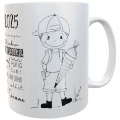 Personalisierte Schulkind-Tasse Jungen mit Namen – Mutmach-Sprüche & Tafel-Design 