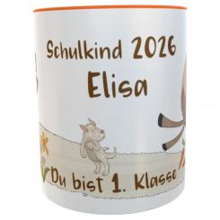 Schulkind-Tasse – Personalisiert mit Namen – Pferde Motiv – Geschenk zur Einschulung 