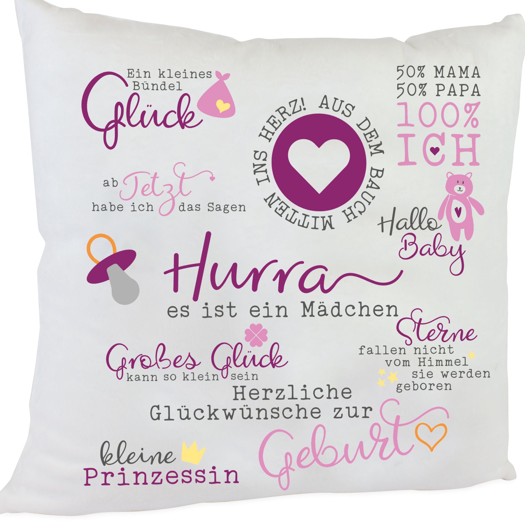 Kissen Zur Geburt Oder Taufe Spruch Madchen 40 X 40 Cm Kuschelkissen Kinderlampenland De