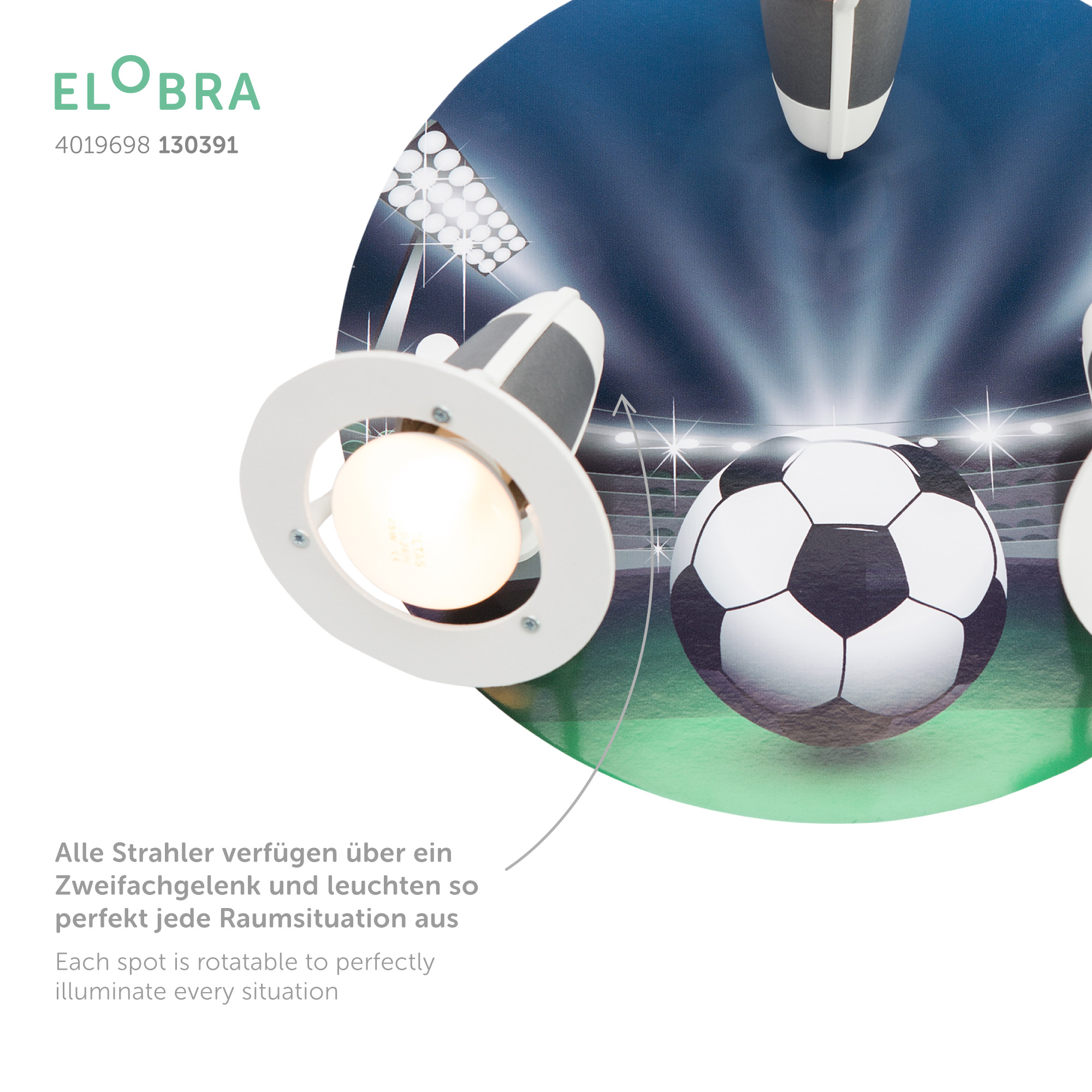 Fußball Strahler-Kinderlampen Deckenstrahler Elobra | Arena