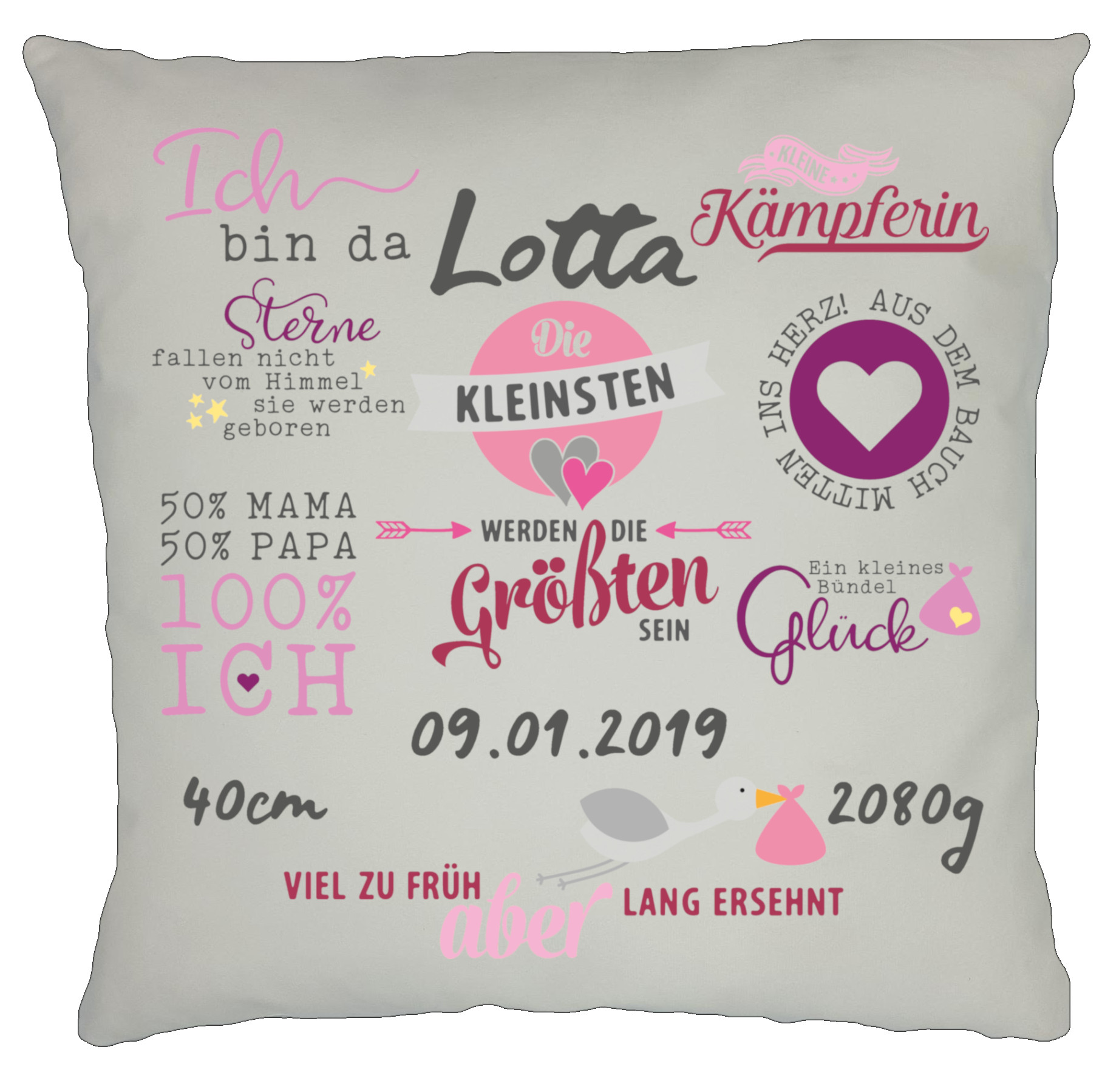 Personalisiertes Namenskissen Für Frühchen Spruch Zur Geburt Oder Taufe Mädchen